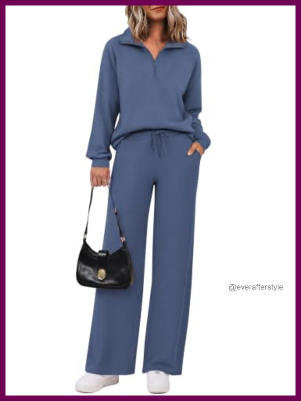 Ekouaer 2 Piece Half Zip Lounge Set Wide Leg Pants Travel Outfit